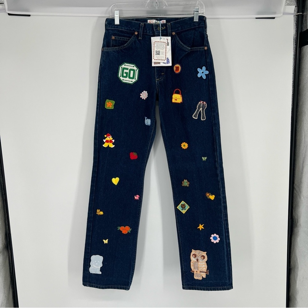 The Series NY Vintage Patchwork Dark Wash High Waist Straight Denim Jeans 28 NWT - Picture 2 of 11